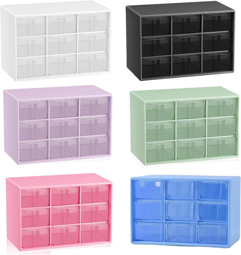 LIPCHEEGO 6 Pcs Small Drawer Organizer for Desk, Mini Desktop Drawer Organizer with 9 Clear Drawers, Plastic Desktop Craft Storage Box for Desk Office School Home 7.1" x 3. 8" x 4.6" (Multicolored) - Image 1